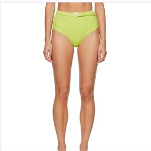 New SOLID & STRIPED High Waisted Green Ribbed Bikini Bottom Size Small Beach